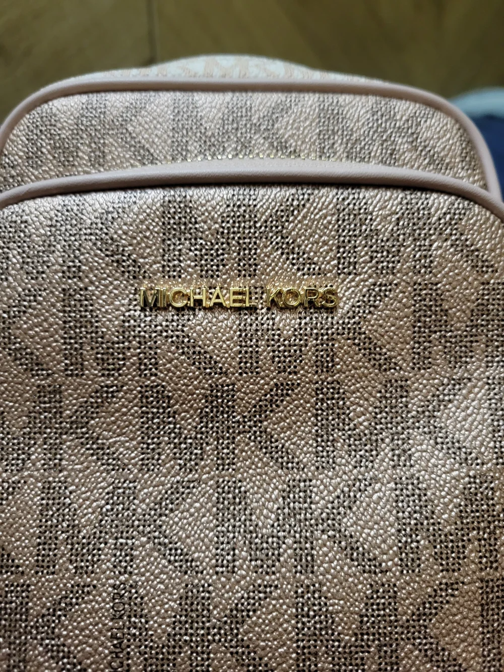 Michael Kors Metallic Logo Crossbody in Rose Gold and Light Pink